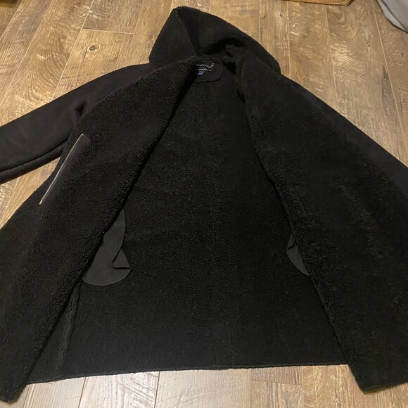 French Connection faux suede and fur trimmed black dress coat‎ S - Picture 5 of 8